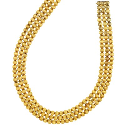 Lot 177 - Triple Strand Gold Bead Necklace, Ilias Lalaounis