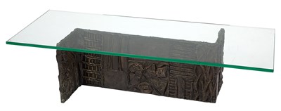 Lot 233 - Paul Evans Bronzed Resin and Glass Low Table...
