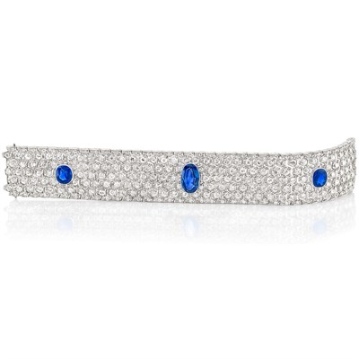 Lot 503 - Wide Platinum, Sapphire and Diamond Bracelet, France