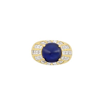 Lot 296 - Gold, Cabochon Sapphire and Diamond Dome Ring