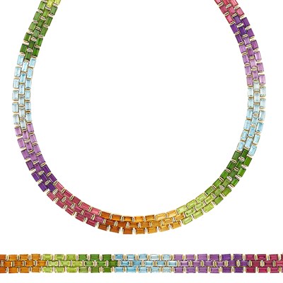 Lot 54 - Gold and Gem-Set Necklace and Bracelet