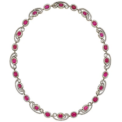 Lot 99 - Antique Silver, Gold, Ruby and Diamond Necklace