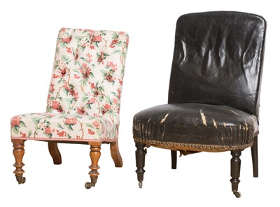 Lot 136 - Black Leather Upholstered Slipper Chair;...