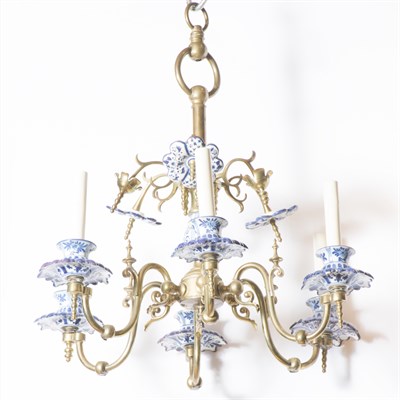Lot 385 - Continental Style Porcelain and Brass Six...