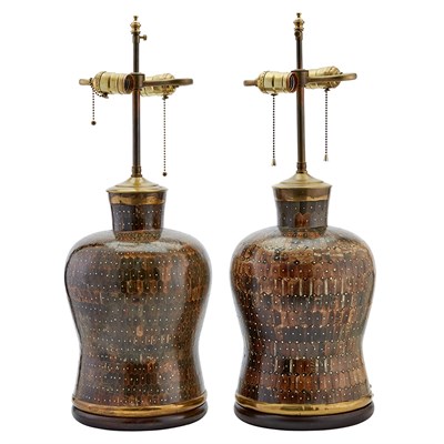 Lot 161 - Pair of Horn-Veneered Lamps Each of baluster...