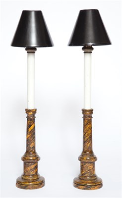 Lot 372 - Pair of Faux Marbled Candlestick Lamps Height...