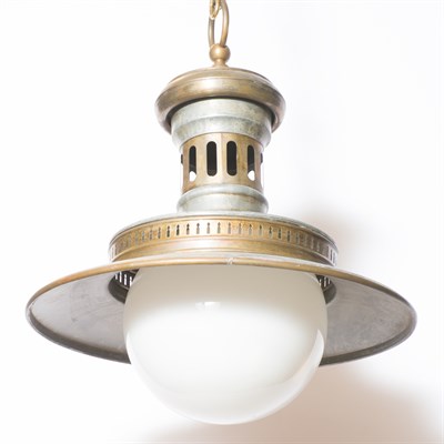 Lot 383 - Tin and Brass Hanging Light Height 24 inches,...