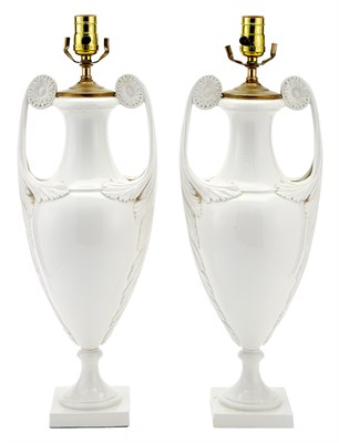 Lot 132 - Pair of Continental White Faience Urns Each...