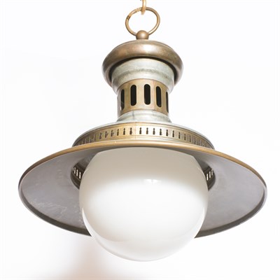Lot 384 - Tin and Brass Hanging Light Height 24 inches,...