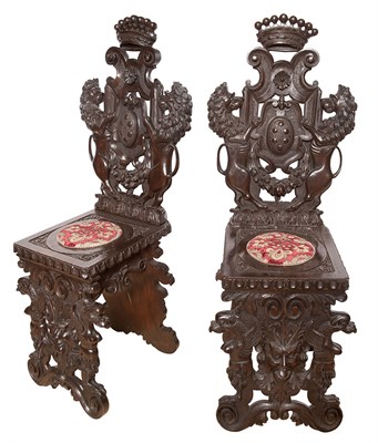 Lot 472 - Pair of Renaissance Style Carved Walnut Hall...