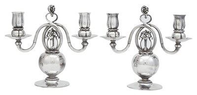 Lot 189 - Pair of Georg Jensen Sterling Silver Two-Light...