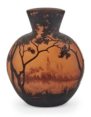 Lot 319 - Daum Acid-Etched Cameo Glass Autumn Sunset...