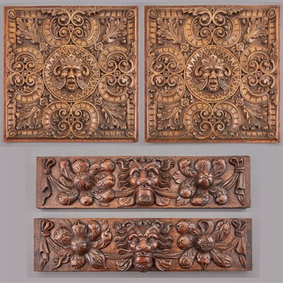 Lot 471 - Two Pairs of Renaissance Style Carved Oak...