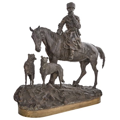 Lot 177 - Russian Bronze Group of a Hunter with Two...