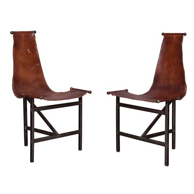 Lot 159 - Pair of Leather and Painted Metal Chairs...