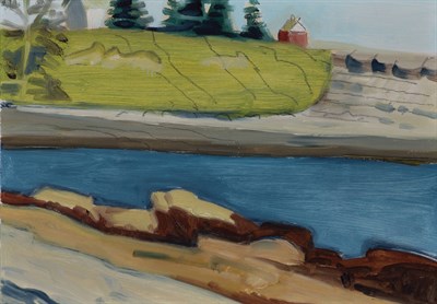 Lot 25 - Lois Dodd American, b. 1927 Pond with a Barn...