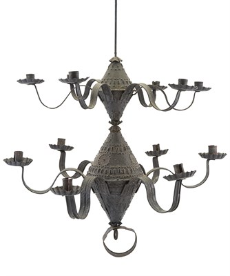 Lot 162 - American Pierced Tin Twelve-Light Chandelier...