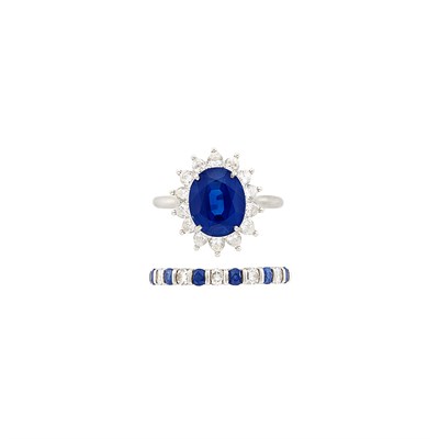 Lot 138 - Two Platinum, Sapphire and Diamond Rings, Tiffany & Co.