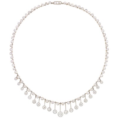 Lot 478 - Rhodium-Plated Gold, Platinum and Diamond Fringe Necklace