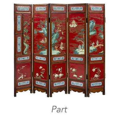 Lot 54 - Chinese Porcelain Inlaid Lacquered Hardwood...
