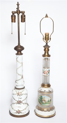 Lot 198 - Two Painted Glass Lamps Height of taller 22...