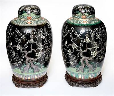Lot 459 - Pair of Chinese Black Enamel Decorated...
