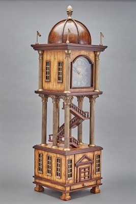 Lot 359 - Metal Mounted Stained Wood Clock in the Form...