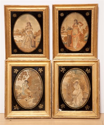 Lot 401 - Group of Six English Silk Needlepoint Pictures...