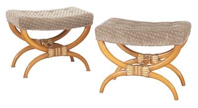 Lot 439 - Pair of French Parcel-Gilt Fruitwood Tabourets...