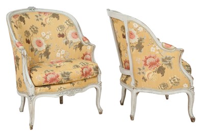 Lot 362 - Pair of Louis XV Style White Painted Bergères