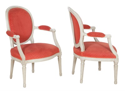 Lot 457 - Pair of Louis XVI Style Upholstered White...