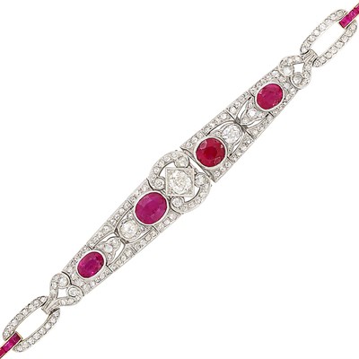 Lot 98 - Platinum, Gold, Ruby and Diamond Bracelet