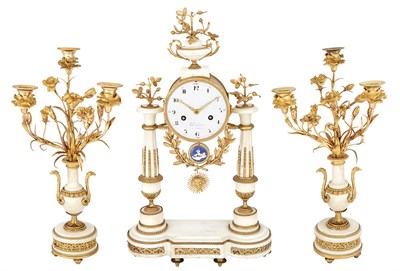 Lot 414 - Louis XVI Gilt-Bronze and Marble Three-Piece...
