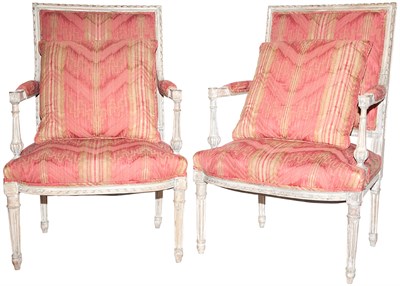 Lot 417 - Pair of Louis XVI Upholstered White Painted...