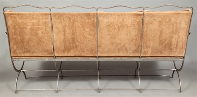 Lot 222 - Campaign Style Upholstered Iron Settee With...