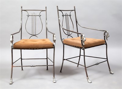 Lot 232 - Set of Four Campaign Style Iron Armchairs Each...