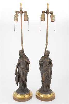 Lot 244 - Pair of Patinated-Metal Allegorical Figures...
