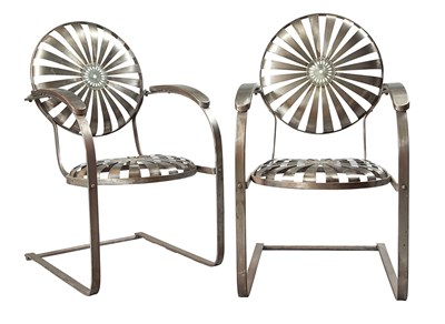 Lot 248 - Pair of Polished Metal Sunburst Armchairs...