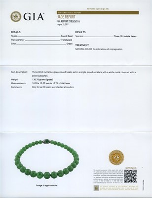 Lot 285 - Jade Bead Necklace and Pair of Pendant-Earrings
