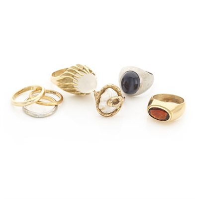 Lot 1641 - Seven Gold and Gem-Set Rings and Band Rings