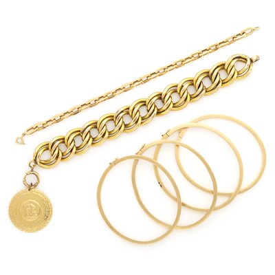 Lot 1625 - Group of Gold, Low Karat Gold and Gilt-Metal Bracelets