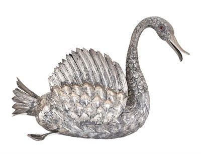 Lot 252 - Portuguese Silver Swan-Form Centerpiece 20th...