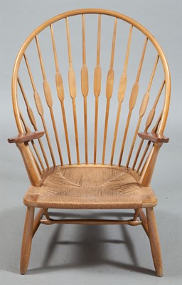 Lot 306 - Hans Wegner Ash, Teak and Rush Seat Peacock...