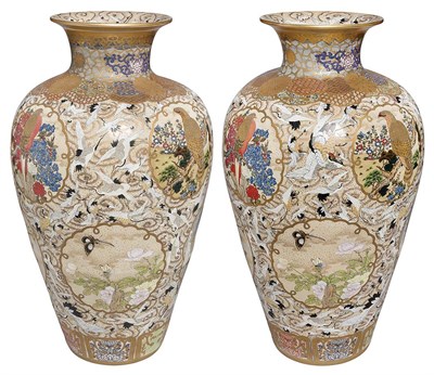 Lot 9 - Pair of Massive Japanese Satsuma Vases Late...