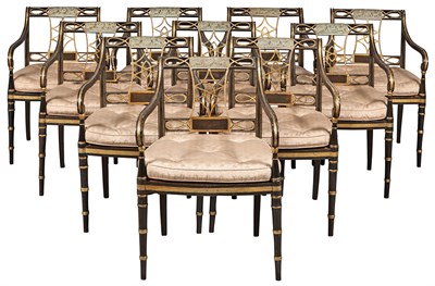 Lot 550 - Set of Ten Regency Painted and Parcel-Gilt...