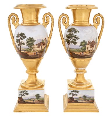 Lot 398 - Pair of Paris Porcelain Gilt and Polychrome...