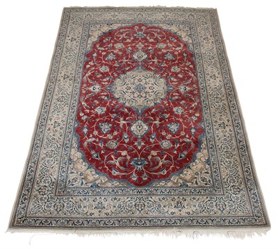 Lot 575 - Wool and Silk Nain Rug Central Iran, second...