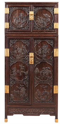 Lot 243 - Chinese Jichimu Hardwood Two-Part Cabinet,...