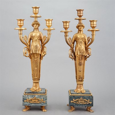 Lot 413 - Pair of Empire Style Gilt-Metal and Green...