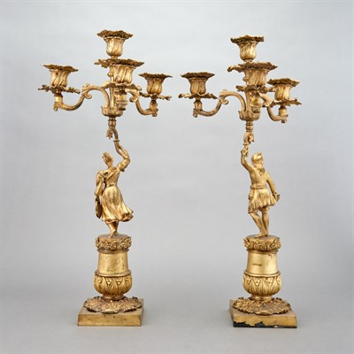 Lot 337 - Pair of Rococo Style Gilt-Bronze Figural...